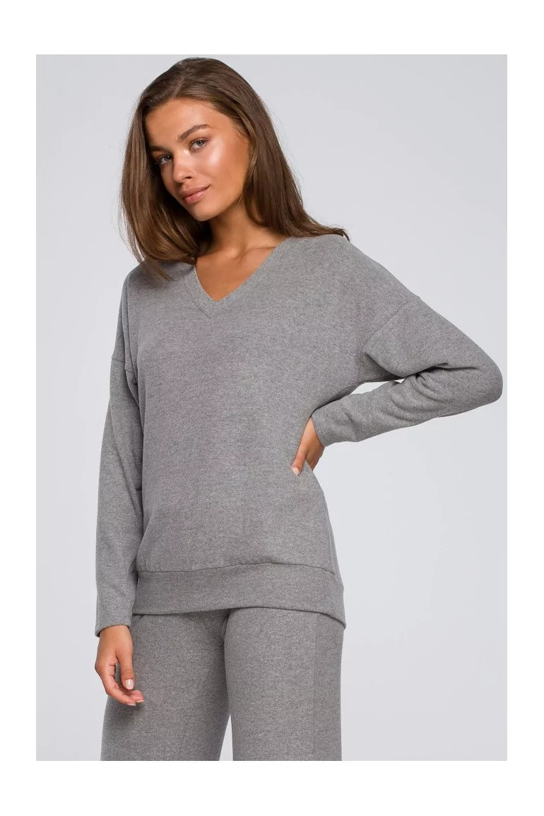 CM5590 Sweterek z dekoltem typu V - szary