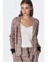 Wiązana bluza z kapturem - beżowa-krata