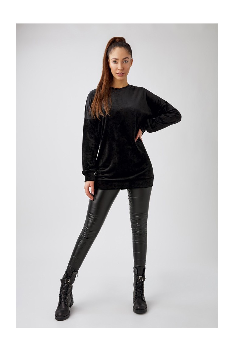 CM5631 Welurowa długa bluza - czarna
