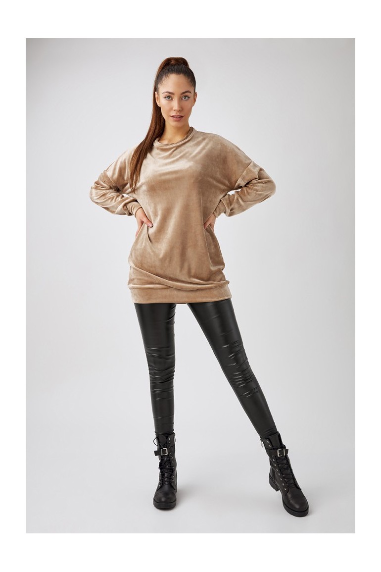 CM5631 Welurowa długa bluza - beżowa