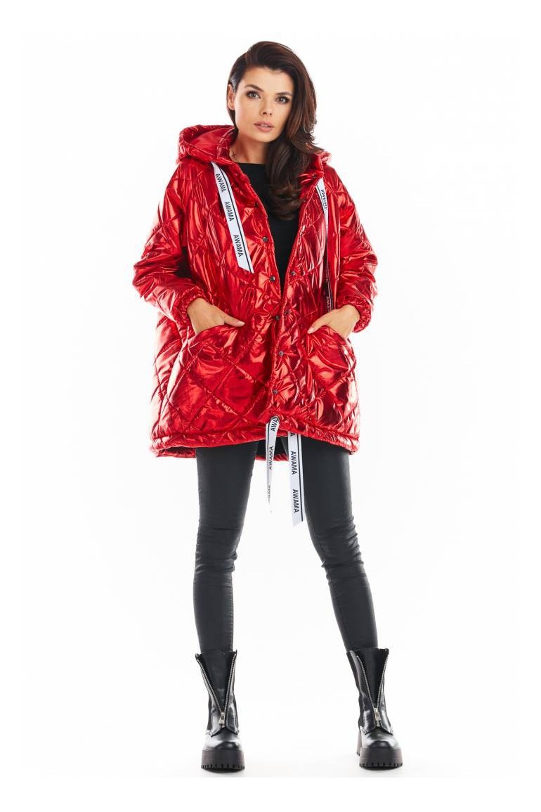 CM5664 Pikowana kurtka oversize - czerwona