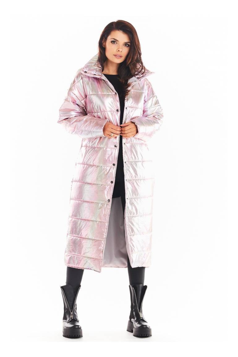 CM5678 Długi płaszcz zapinany na napy - różowy