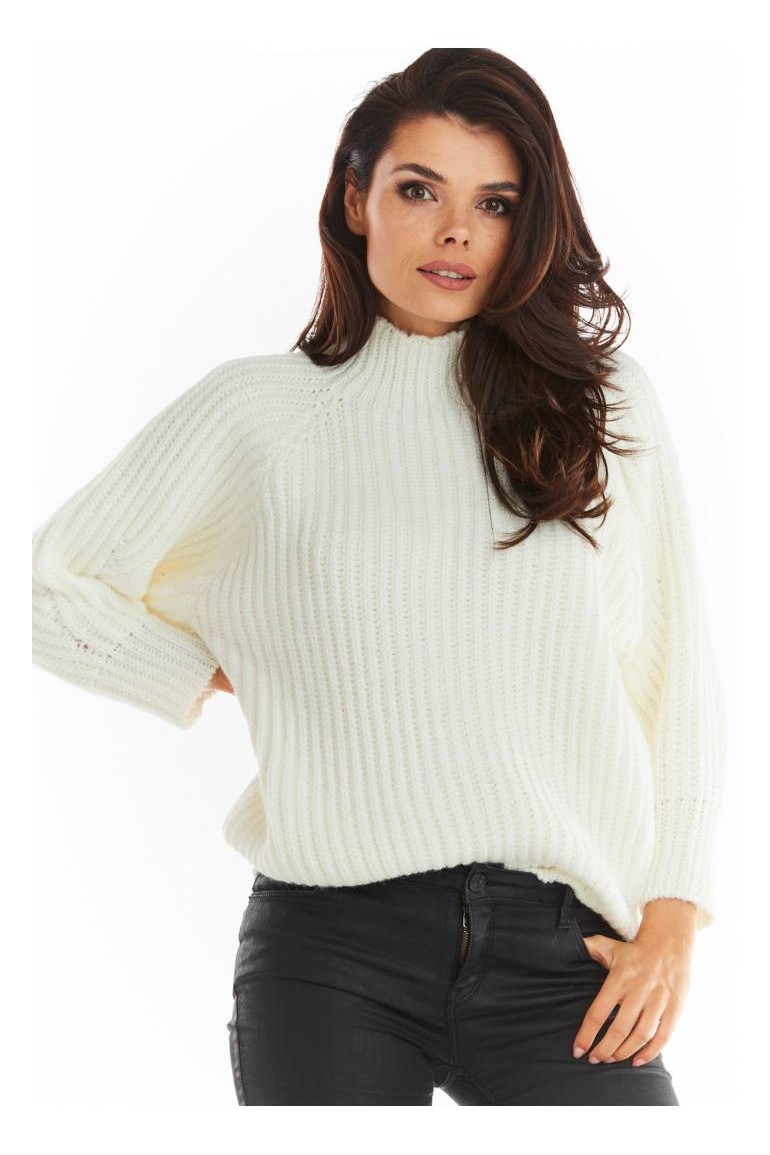 CM5680 Sweter z golfem o kroju nietoperza - ecru
