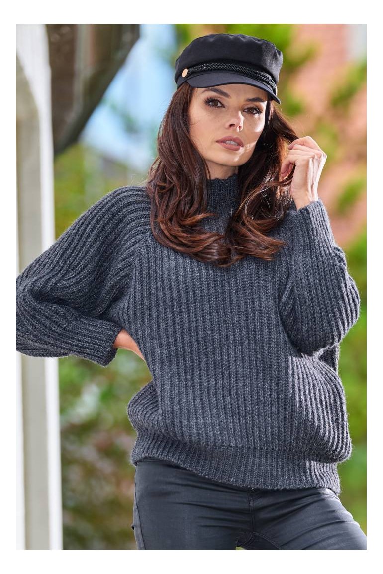 CM5680 Sweter z golfem o kroju nietoperza - grafitowy