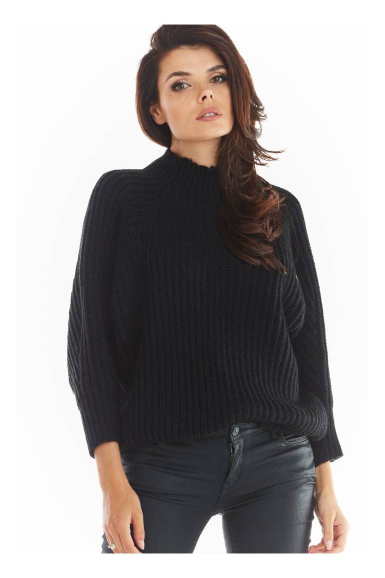 CM5680 Sweter z golfem o kroju nietoperza - czarny