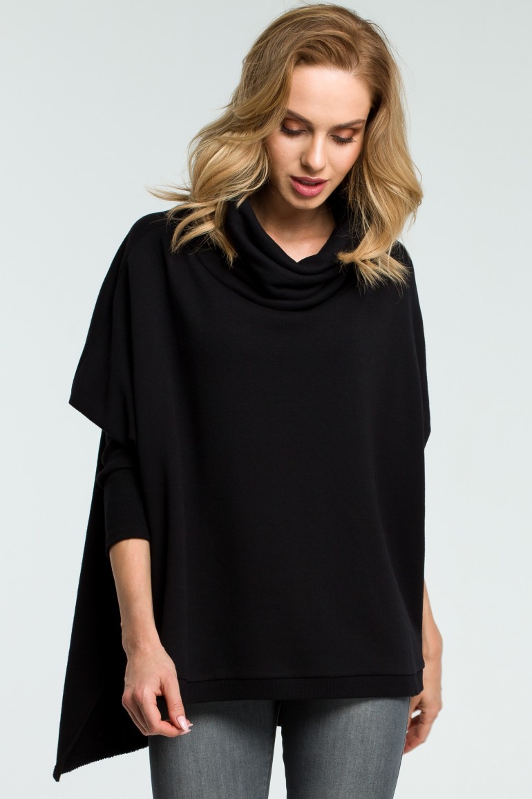 CM3803 Ponczo oversize z golfem - czarne