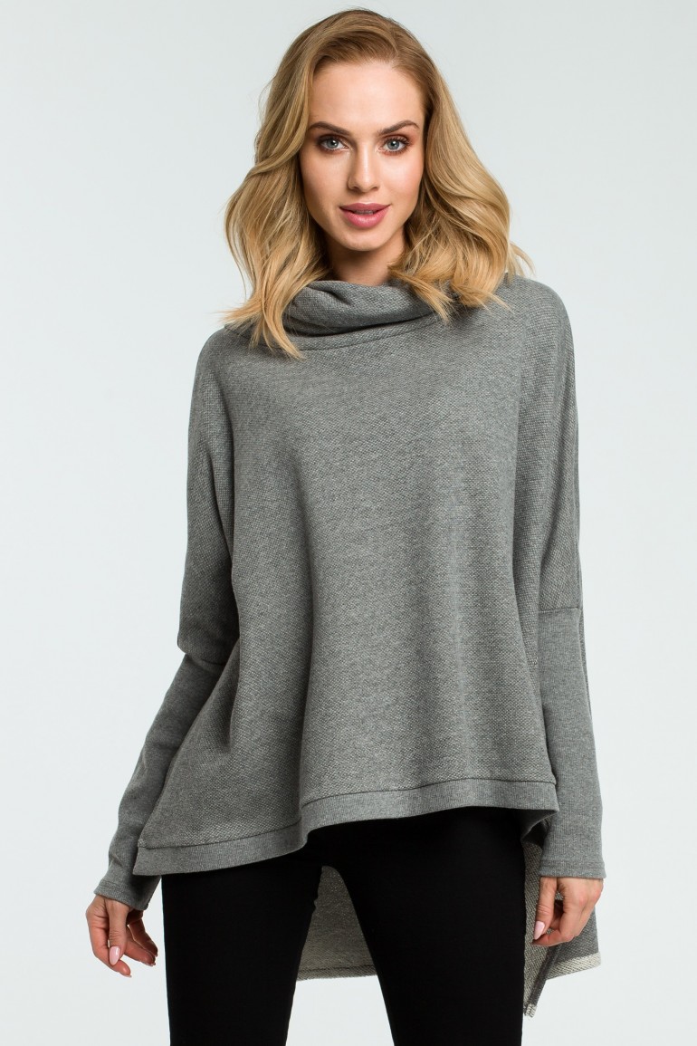 CM3803 Ponczo oversize z golfem - szare