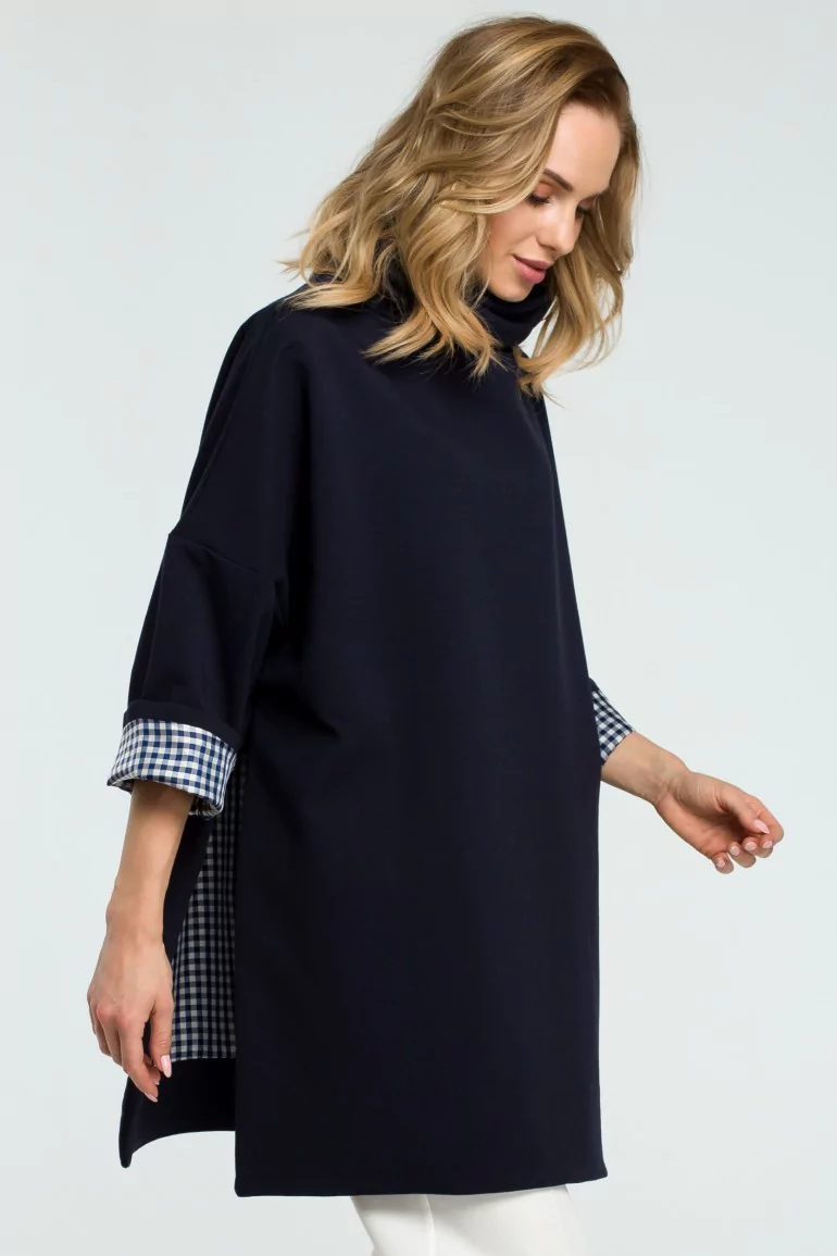 CM3806 Luźna bluza z wysokim kołnierzem - granatowa