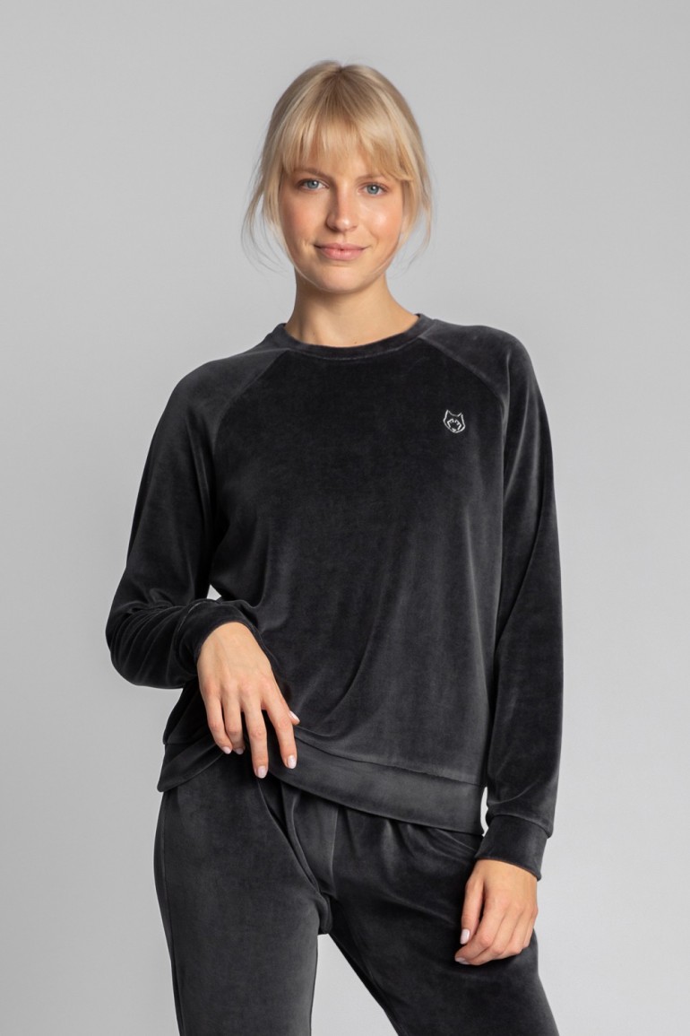 CM5705 Welurowa bluza z raglanowymi rękawami - grafitowa
