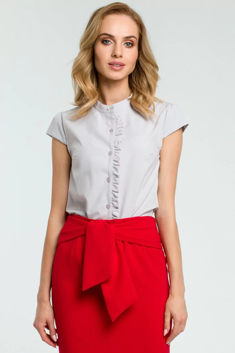 CM3814 Prosta elegancka bluzka z krótkim rękawem - szara