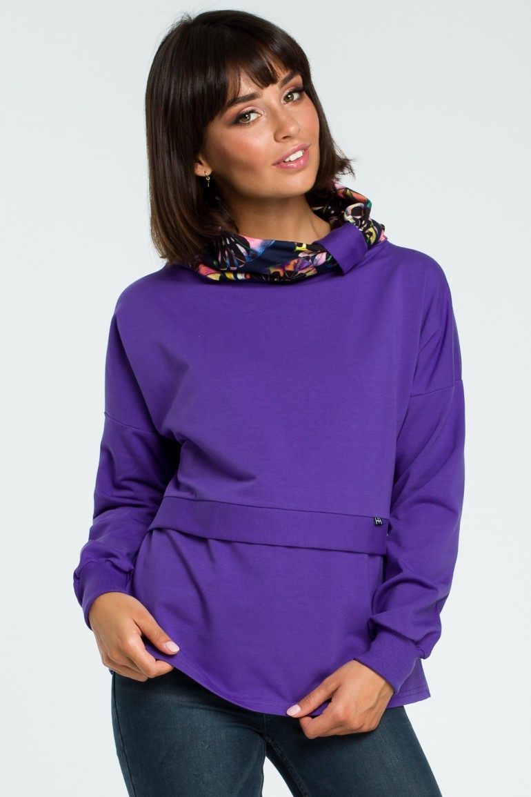 CM3798 Bluza z wysokim kołnierzem we wzór - fioletowa