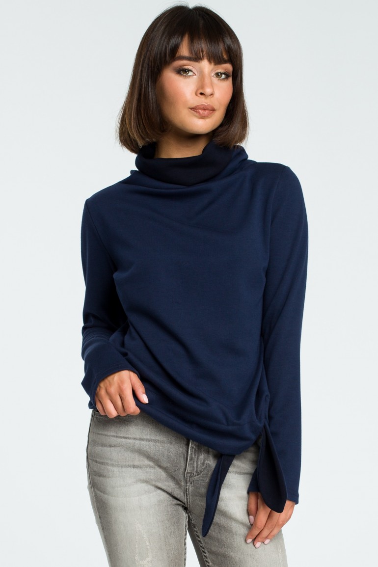 CM3799 Stylowa bluza z wiązaniem - granatowy