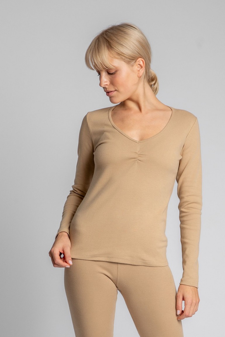 CM5728 Bawełniana bluzka z długimi rękawami - cappuccino