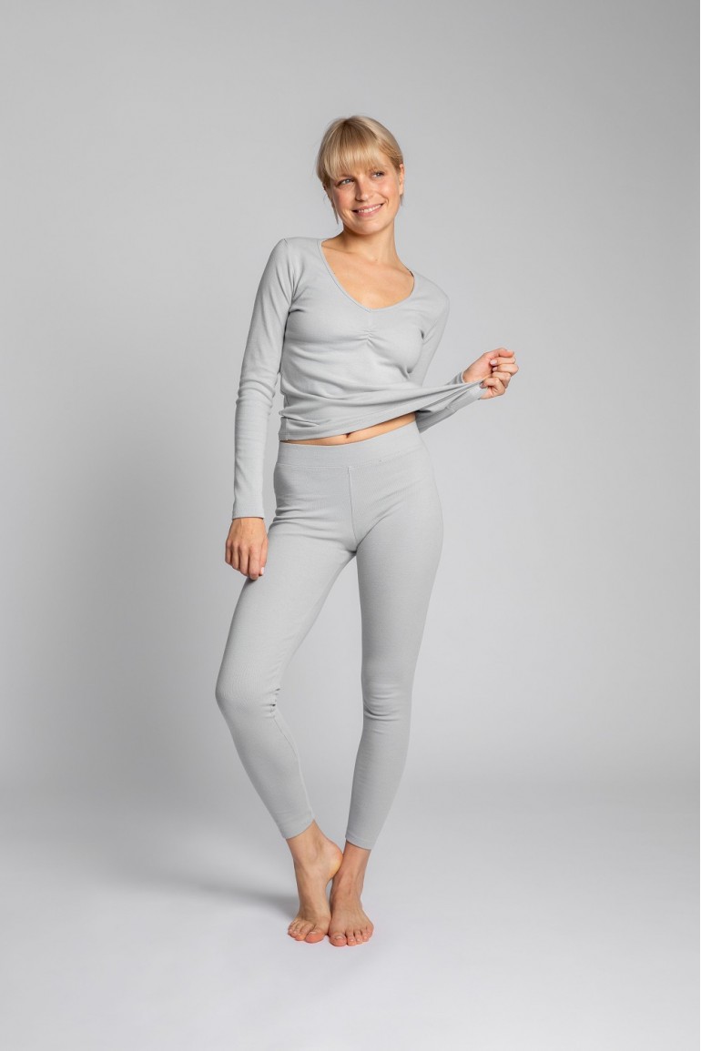 CM5729 Bawełniane legginsy z dzianiny prążkowanej - popielaty