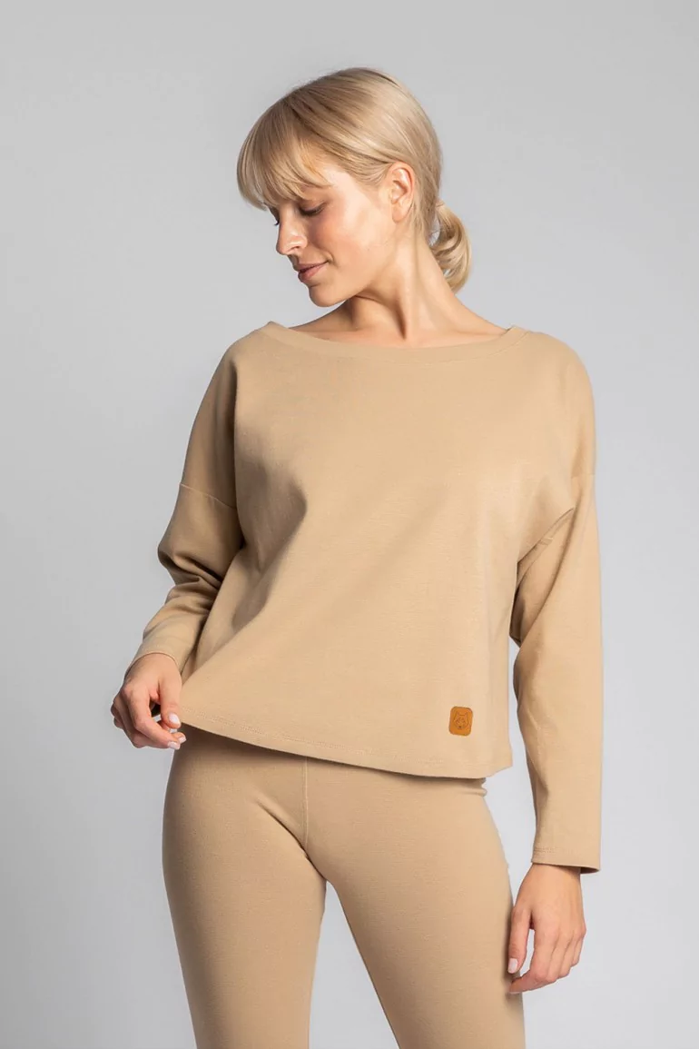 CM5731 Bawełniana bluza z dzianiny prążkowanej - cappuccino