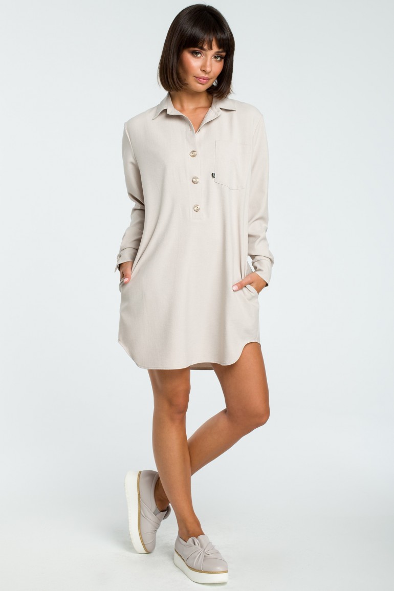 CM3815 Tunika koszulowa z kołnierzykiem - beżowa