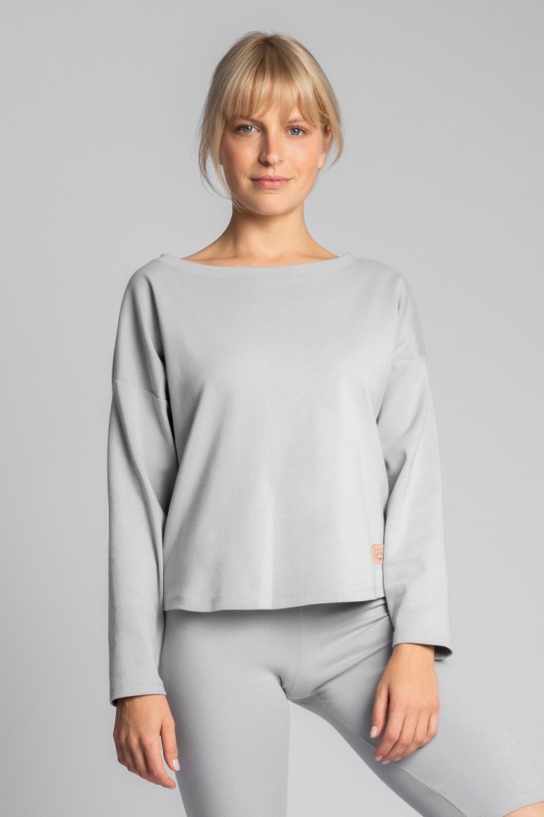 CM5731 Bawełniana bluza z dzianiny prążkowanej - popielata