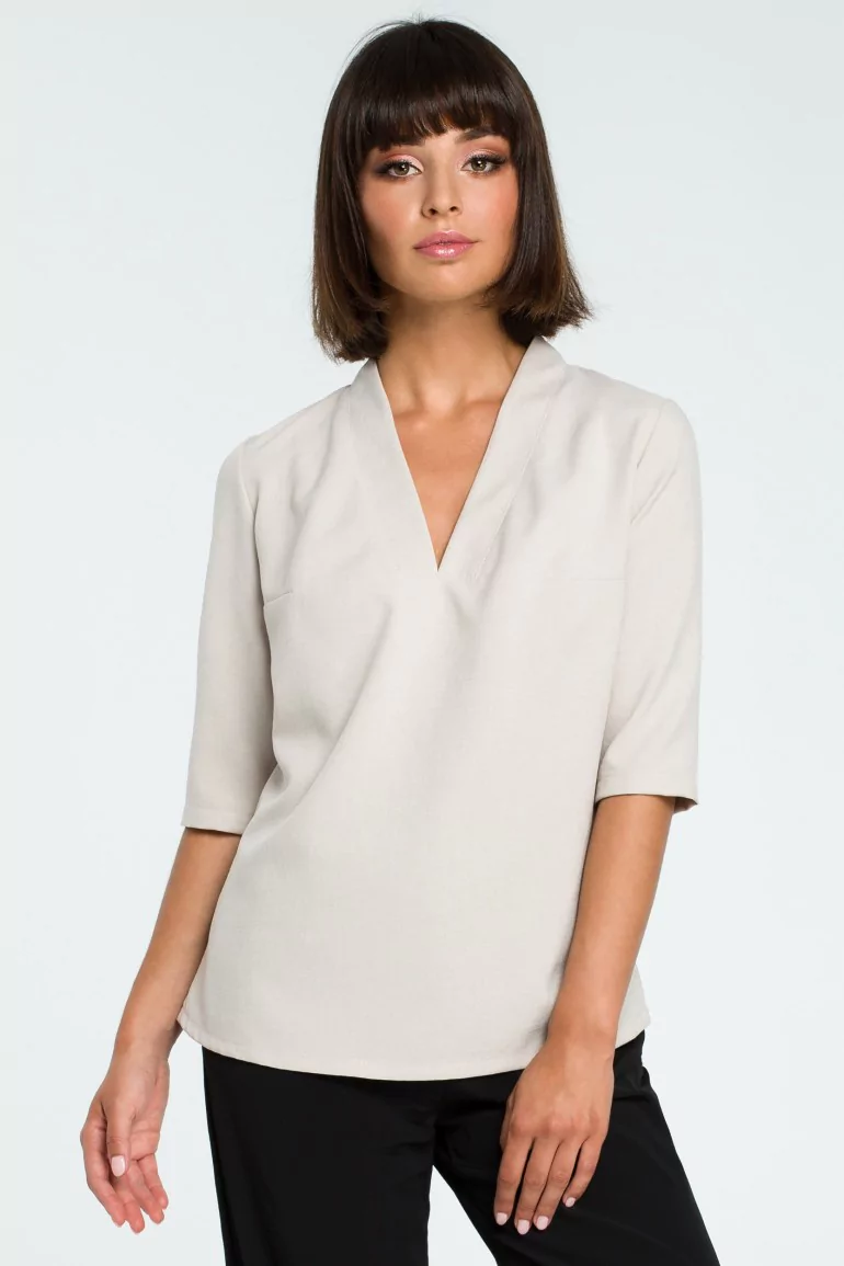 CM3819 Kobieca bluzka koszulowa - beżowa
