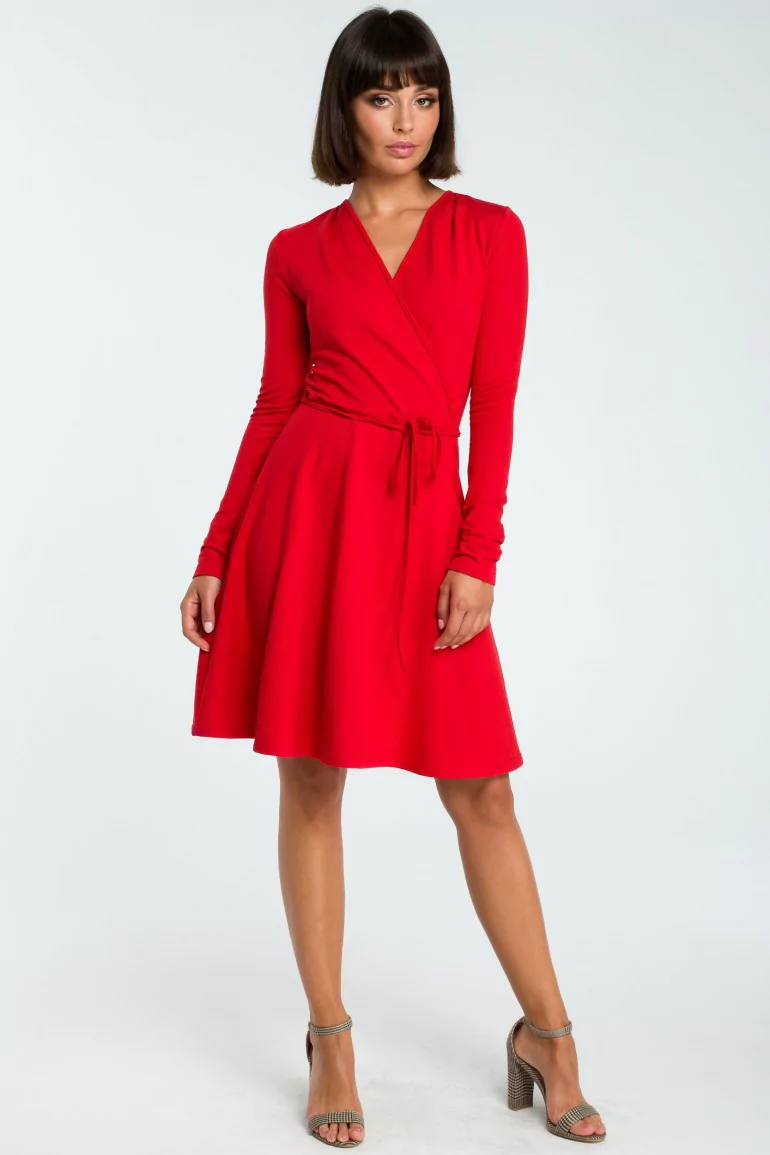 CM3821 Sukienka midi z wiązaniem - czerwona