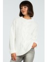 Damski sweter z warkoczem - ecru