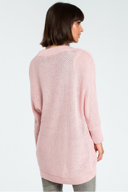 Lekki kardigan z długim rękawem - różowy