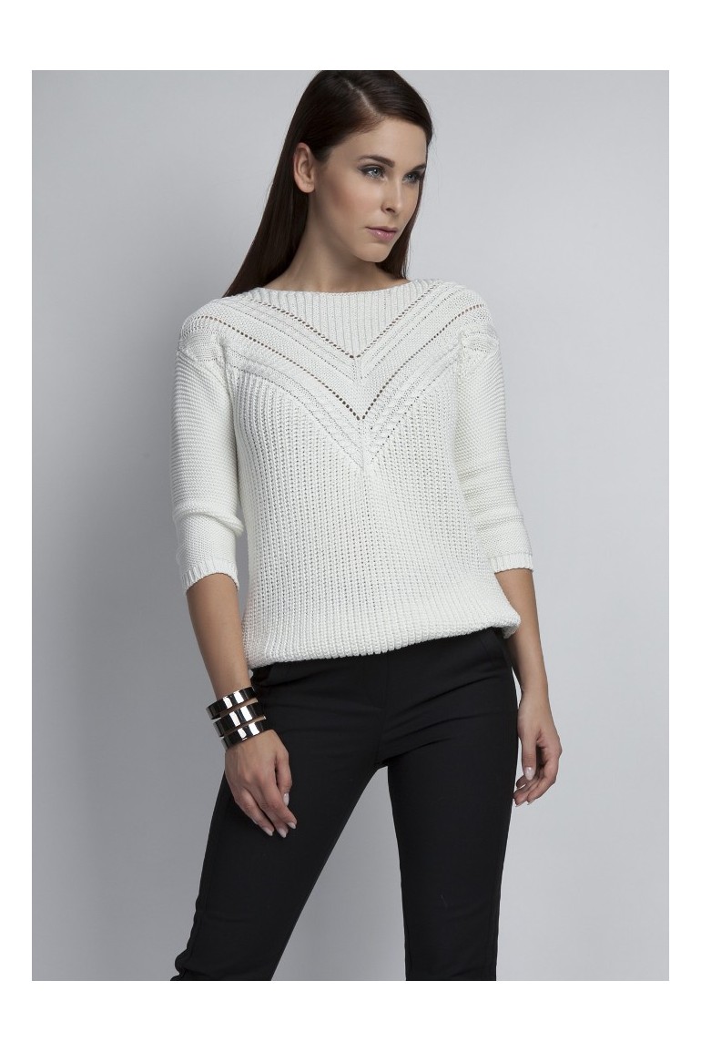 CM3074 Ażurowy modelujący sweter - ecru