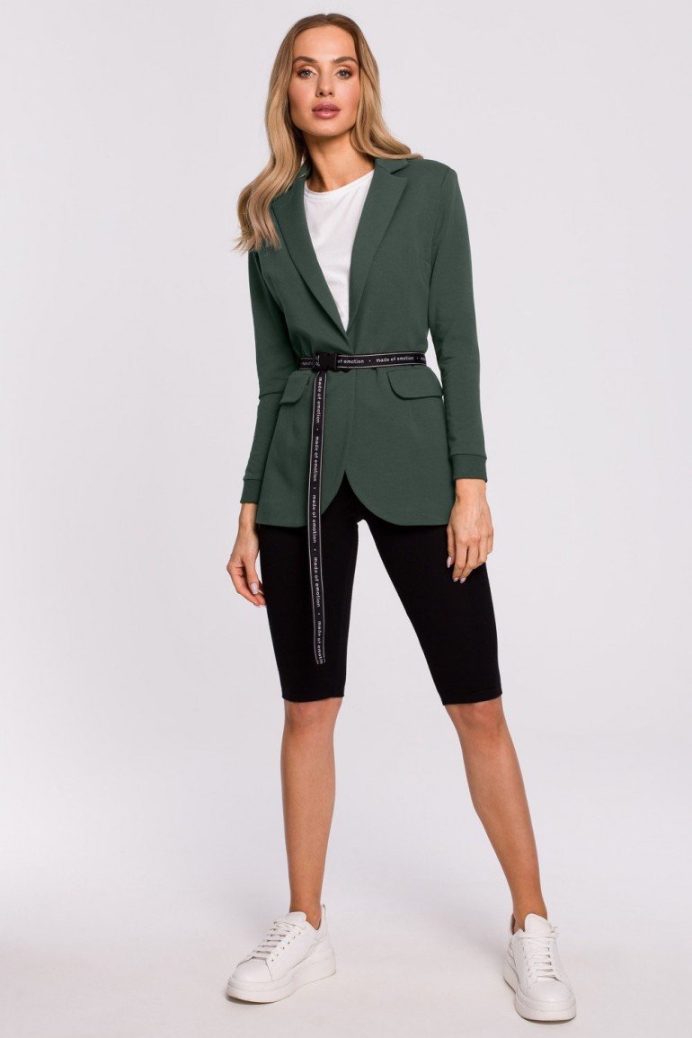 CM5839 Elegancki żakiet z paskiem - militarno-zielony