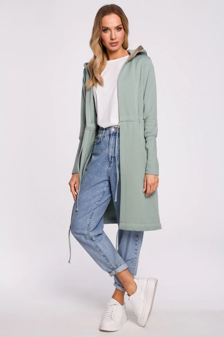 CM5873 Długa bluza z kapturem i ozdobnym lampasem - miętowa
