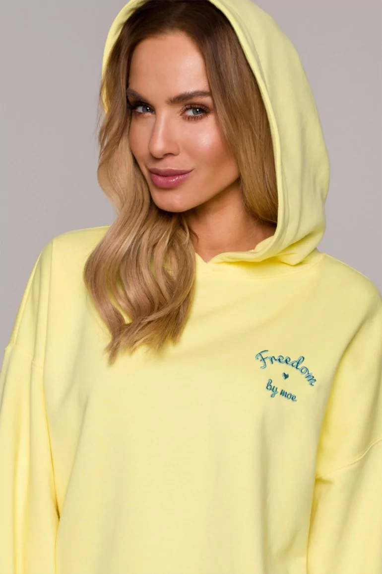 CM5879 Bluza z kapturem i bufiastymi rękawami - cytrynowa
