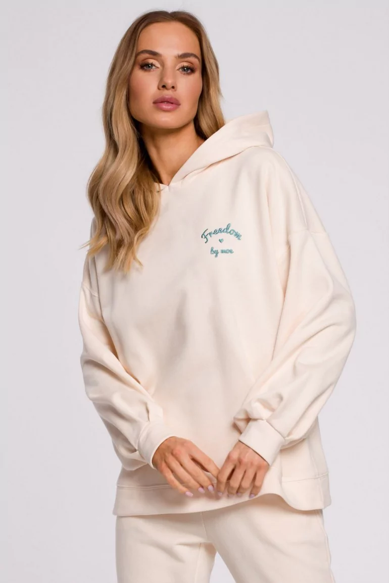 CM5879 Bluza z kapturem i bufiastymi rękawami - waniliowa