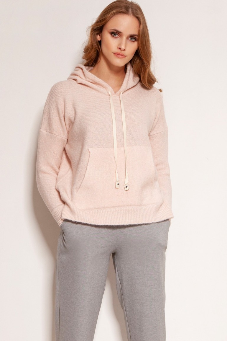 CM5917 Swetrowa bluza z kapturem - różowa