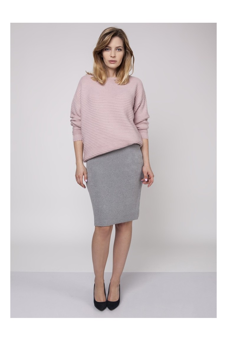 CM3870 Sweter oversize z dekoltem w łódkę - różowy