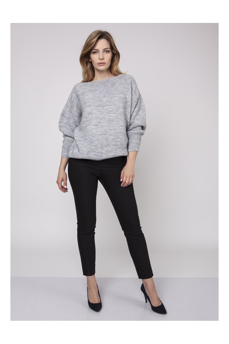 CM3870 Sweter oversize z dekoltem w łódkę - szary