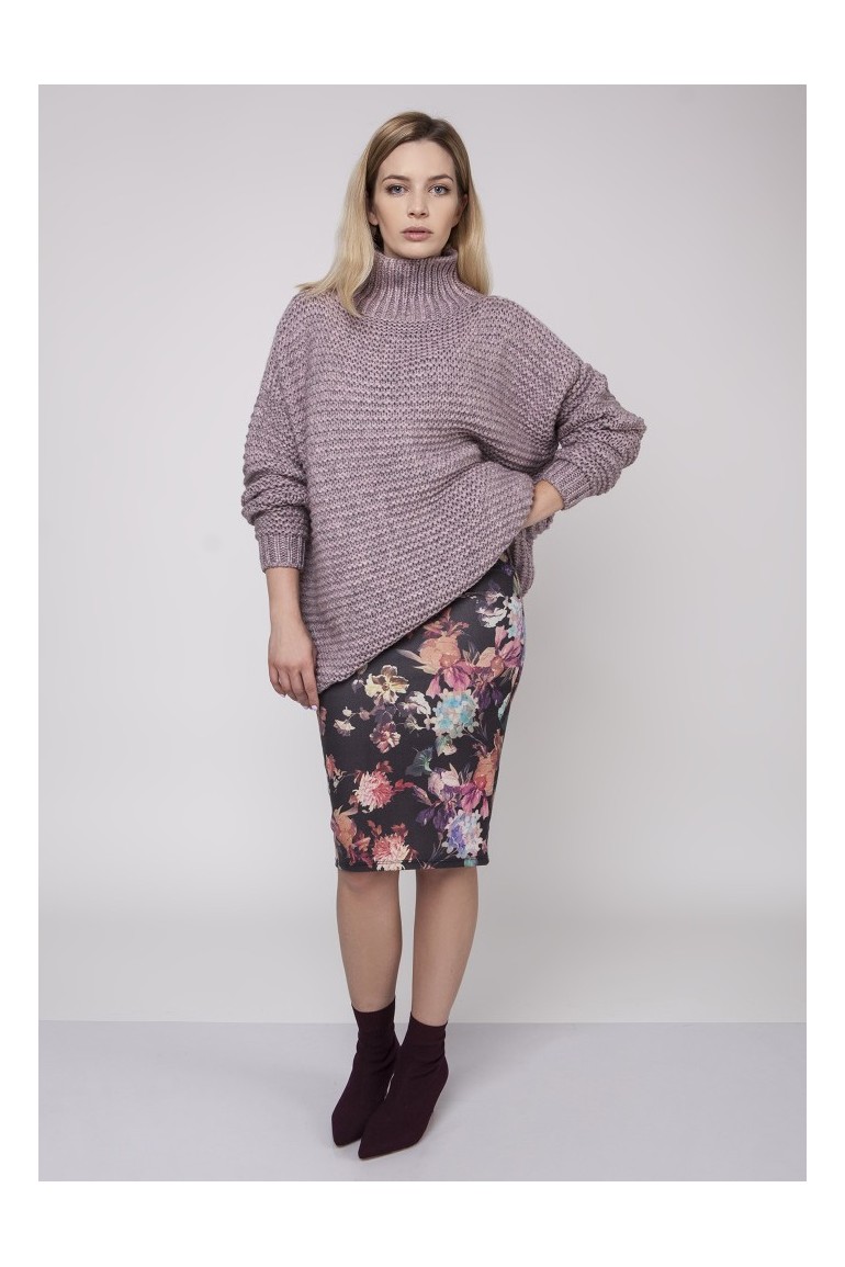 CM3872 Luźny sweter z grubej przędzy - różowy