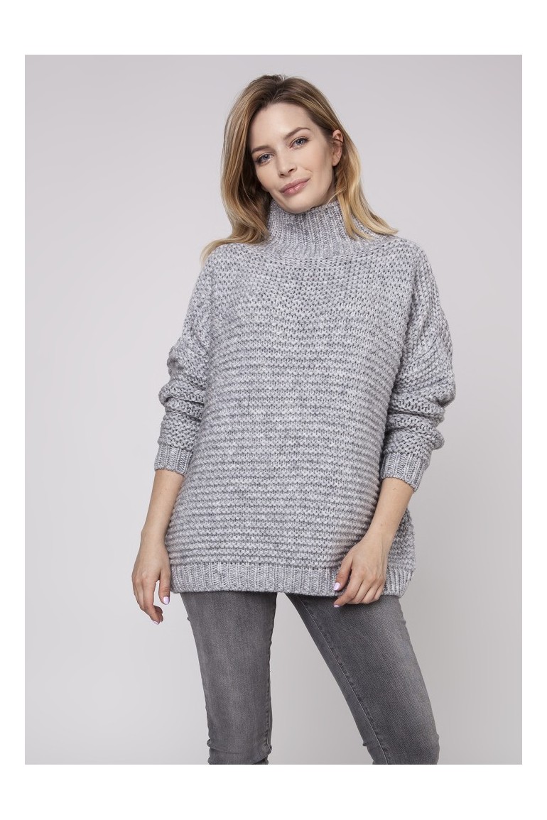 CM3872 Luźny sweter z grubej przędzy - szary