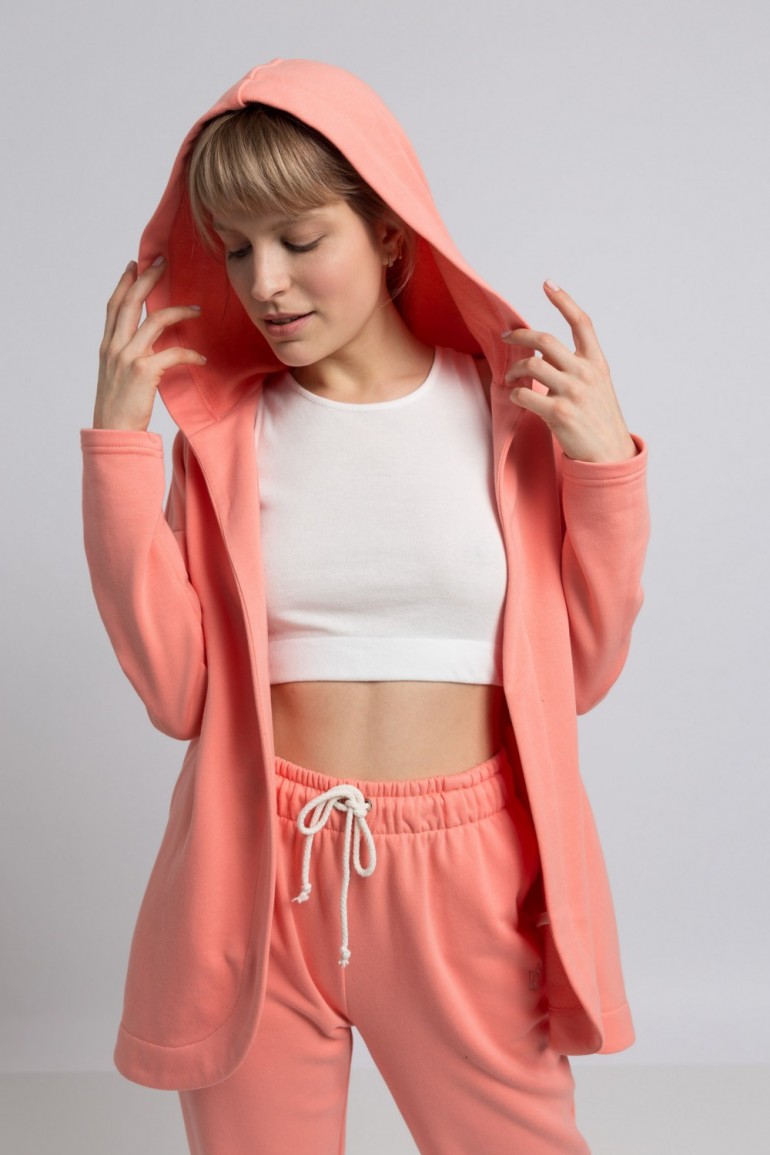 CM5964 Bluza z kapturem bez zapięcia - koralowa