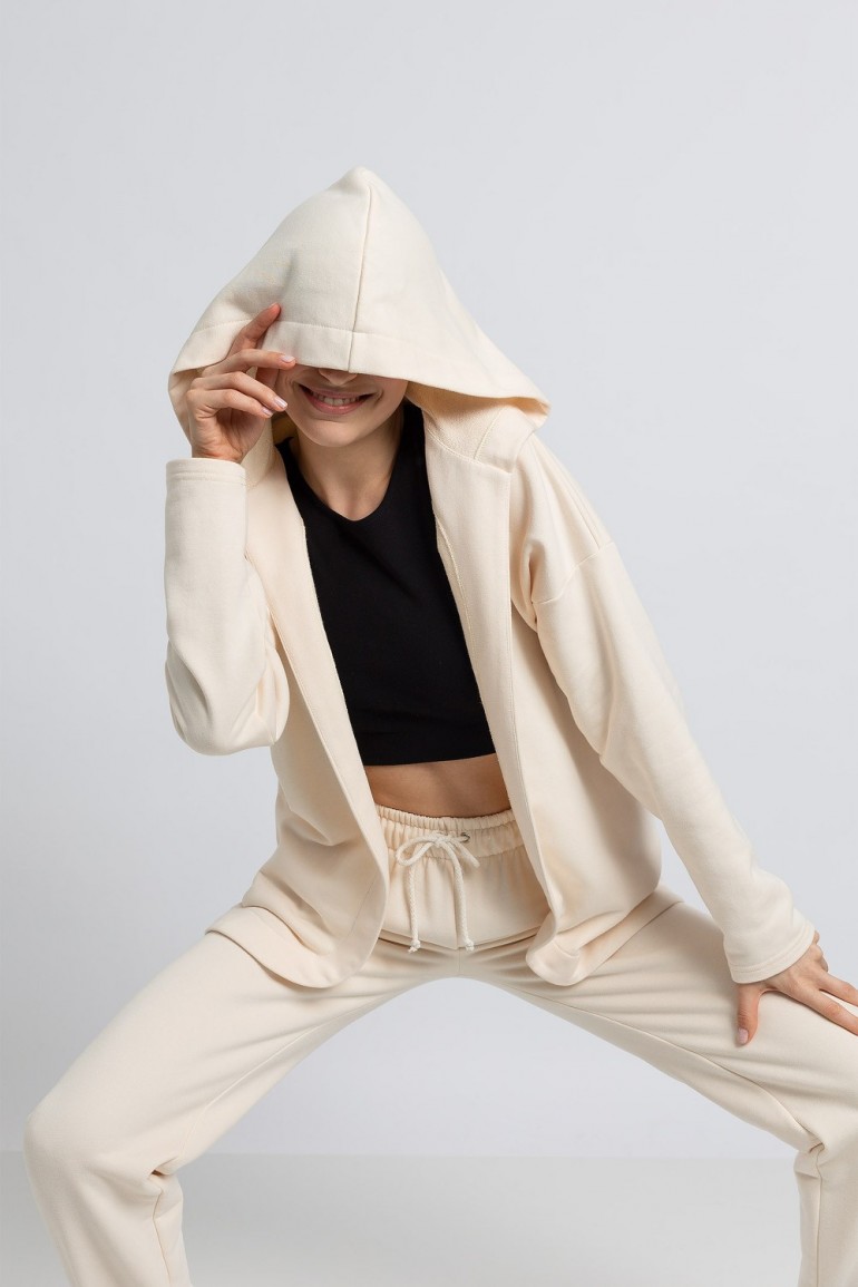 CM5964 Bluza z kapturem bez zapięcia - waniliowa