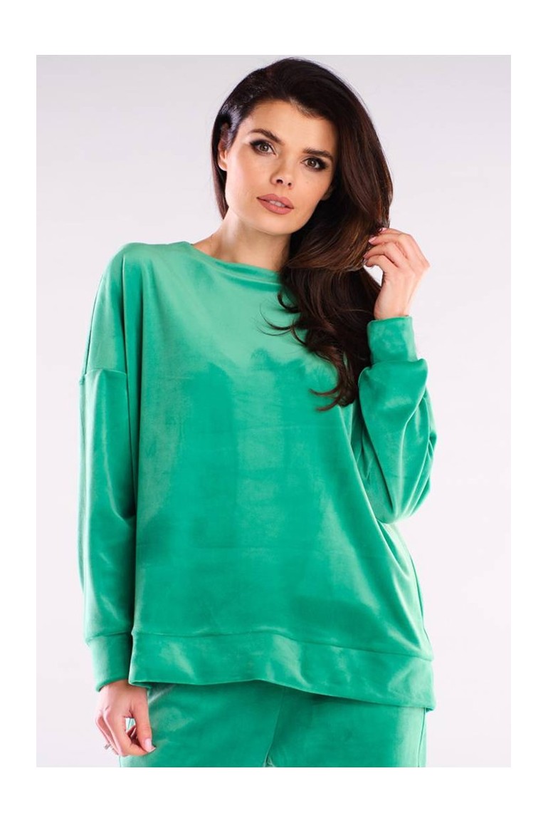 CM6000 Bluza oversize z weluru - zielona