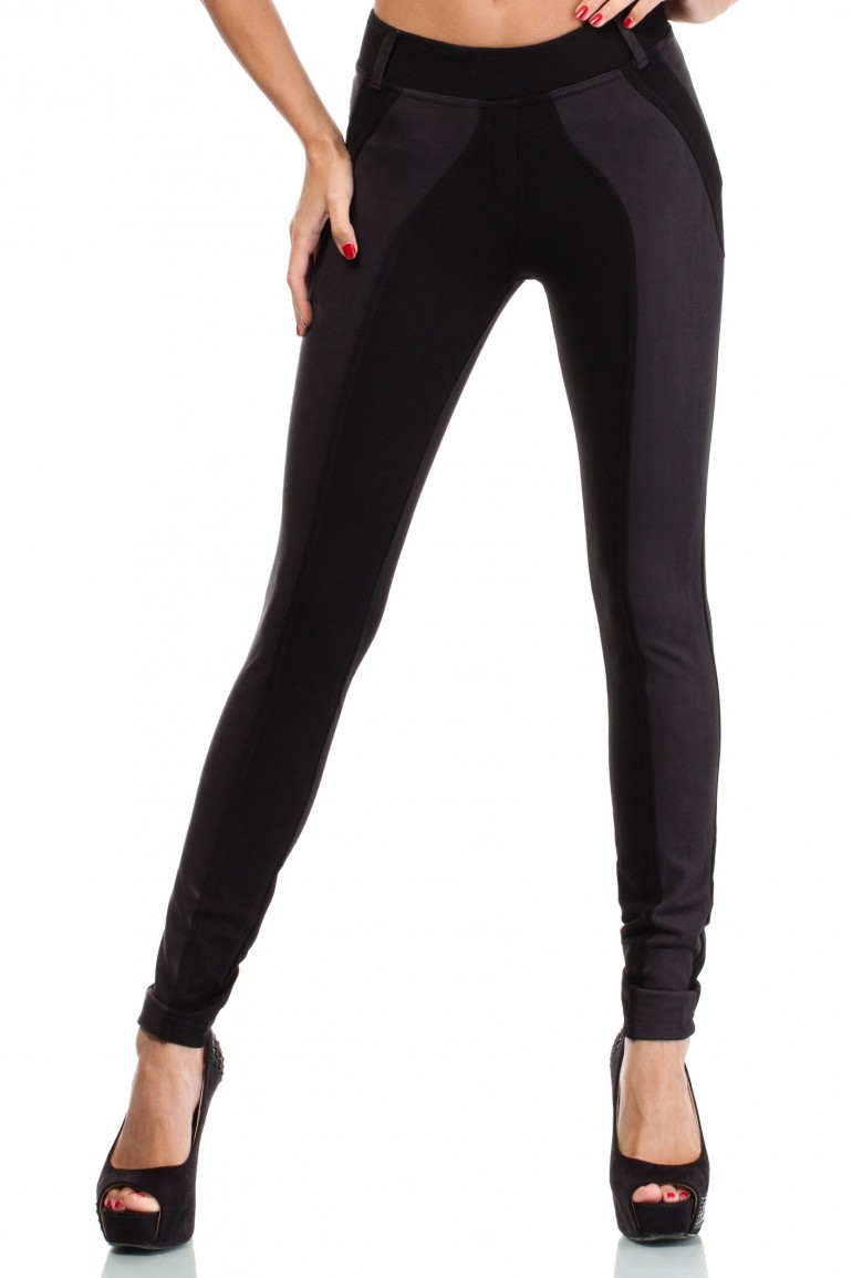 CM3949 Legginsy plus size z zamszową wstawką - czarne
