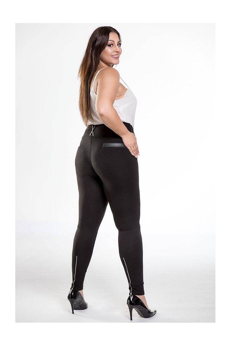 CM3951 Legginsy z wysokim stanem i skórzaną wstawką plus size - czarne