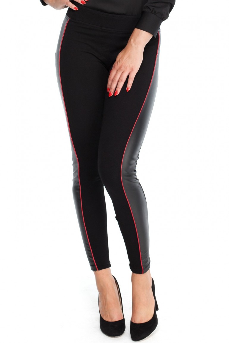 CM4544 Dopasowane legginsy ze skórą - czarne