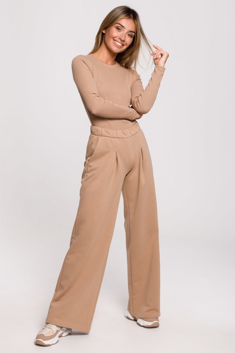 CM6197 Spodnie dresowe z szerokimi nogawkami - orzechowe