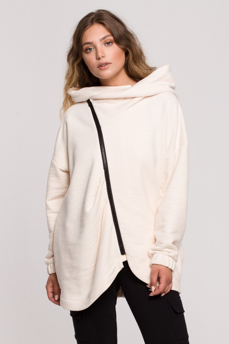 CM6200 Bluza - tunika z kołnierzem i kapturem - waniliowa