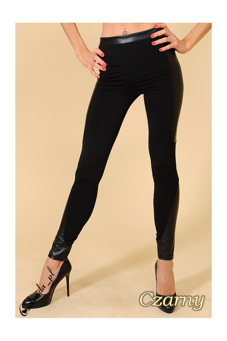 CM0053 Legginsy z owalnymi wstawkami z imitacji skóry bo bokach