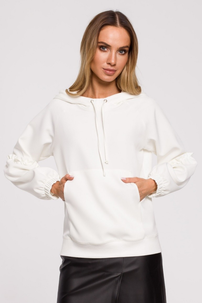 CM6226 Elegancka bluza z kieszenią kangurek - ecru