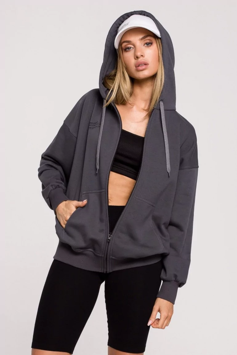 CM6231 Bluza zasuwana na zamek z kapturem i nadrukiem - stalowa