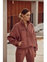 Bluza z zasuwanym wysokim kołnierzem i nadrukiem - marsala