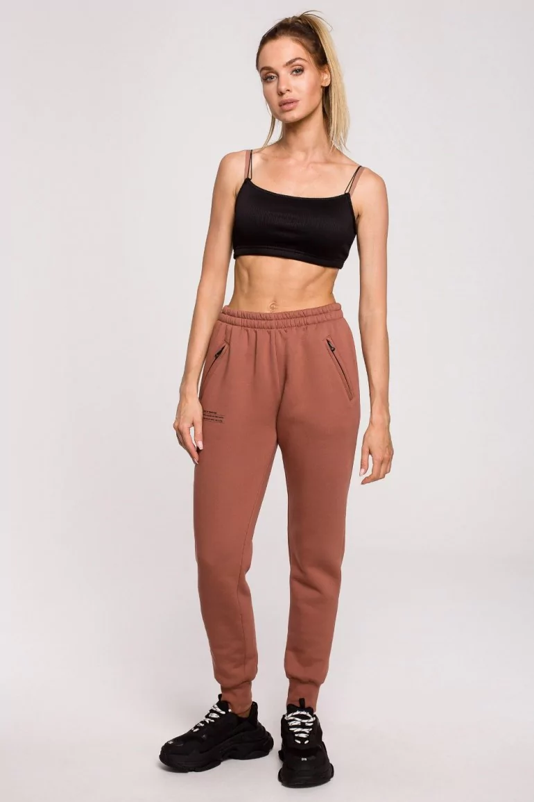 CM6234 Spodnie dresowe z zamkami w kieszonkach - marsala