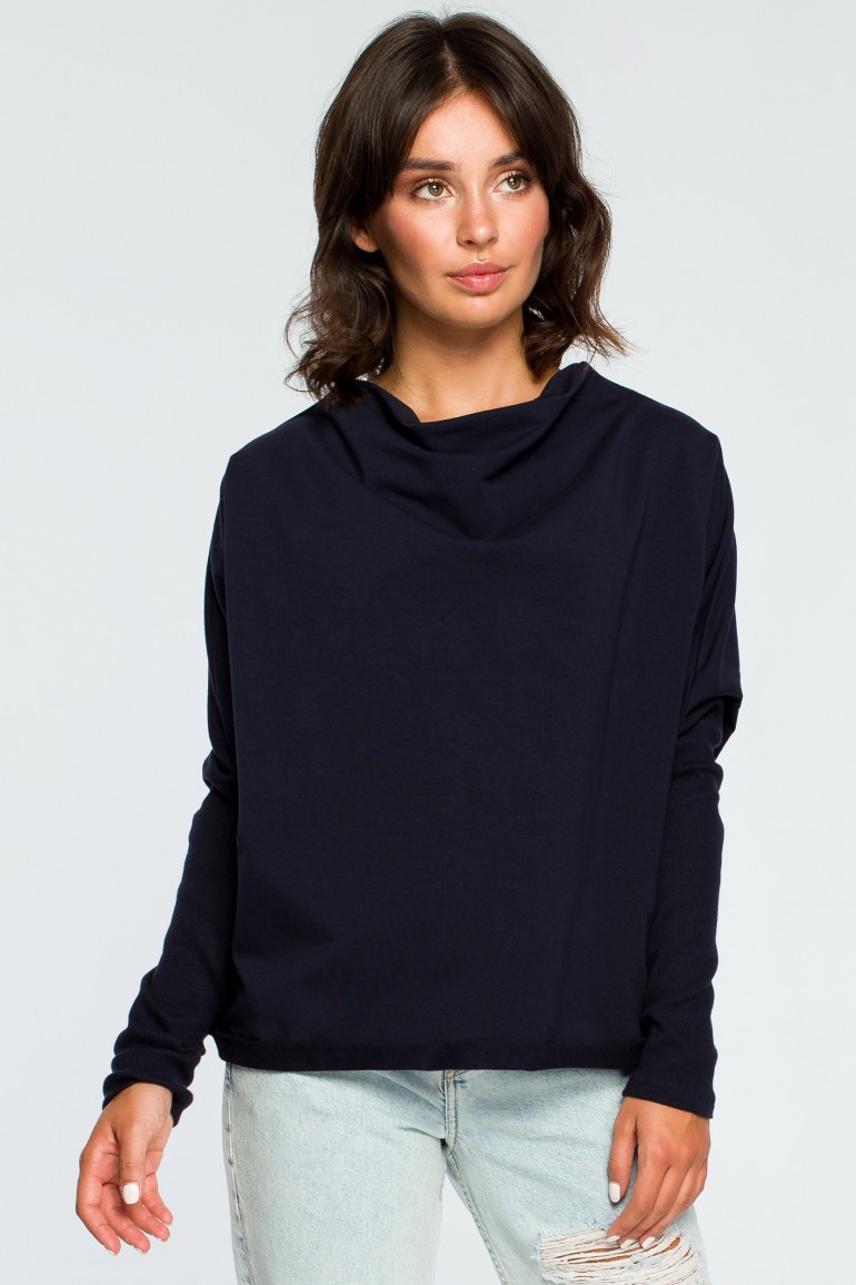 CM3991 Bluza z dekoltem z tyłu - granatowa