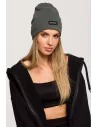 Czapka beanie unisex z naszywką good vibes - militarno-zielona